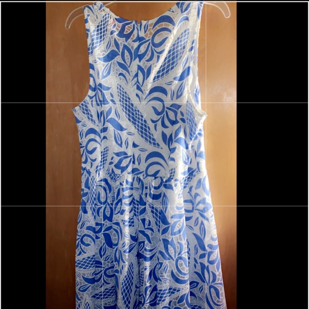Blue and white designed dress